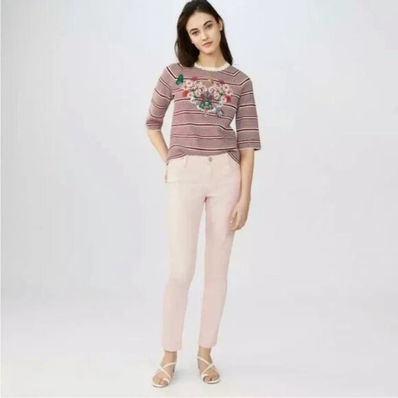 MAJE Marco Floral Embroidered Heart Striped Crewneck Sweater - Picture 3 of 7